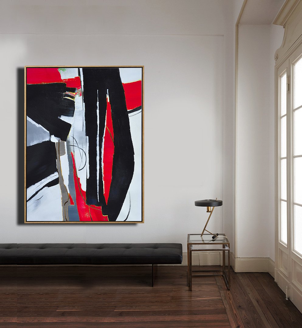 Vertical Red Contemporary Art #XB130B - Click Image to Close